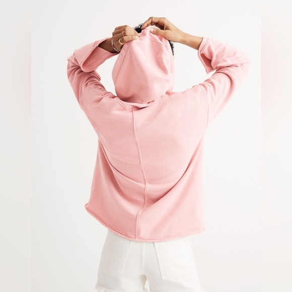 Madewell Bell-Sleeve Hoodie Sweatshirt in Pink Icing, Size XS - Picture 3 of 11